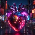 Cyberpunk Retro Futuristic Heart with Neon Lights