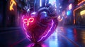 Cyberpunk Retro Futuristic Heart with Neon Lights