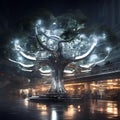 Cyberpunk Retro Futuristic Tree with Neon Lights