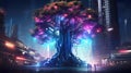 Cyberpunk Retro Futuristic Tree with Neon Lights