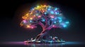 Cyberpunk Retro Futuristic Tree with Neon Lights