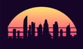 Cyberpunk retro wave night city,vector illustration art Royalty Free Stock Photo