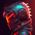 Cyberpunk rider concept, futuristic helmet with neon red glow