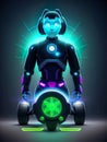The cyberpunk robot with glowing eyes