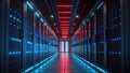 Cyberpunk Server Room Neon-lit Data Center Corridor