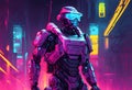 Cyberpunk soldier, neon highlights and neon