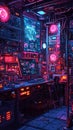 Cyberpunk style computer studio Royalty Free Stock Photo