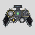 Cyberpunk style gamepad. Videogame joystick. Realistic material design controller. Pro gamer device. Vector illustration