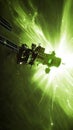 cyberpunk-style satellite array tracking real-time geomagnetic storm data