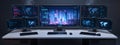 Cyberpunk Surveillance Command Center with Multi-Monitor Data Visualization Royalty Free Stock Photo