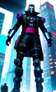 Cyberpunk Tall Hero in a Techno Futuristic Landscape Royalty Free Stock Photo