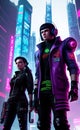 Cyberpunk Teen Heroes in a Techno Futuristic Landscape Royalty Free Stock Photo