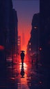 Cyberpunk wallpaper of man silhouette in the city