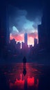 Cyberpunk wallpaper of man silhouette in the city