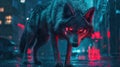 Cyberpunk Wolf in the Rain: A Digital Masterpiece Royalty Free Stock Photo