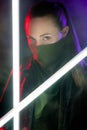 cyberpunk woman futuristic portrait in neon light