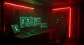 Cyberpunk Workspace with Multiple Computer Screens and Neon Lighting Royalty Free Stock Photo