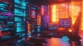 Cyberpunk workstation displaying data and futuristic user interface Royalty Free Stock Photo