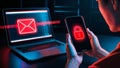 Cybersecurity in Action: Encrypted Messaging and Secure Communication. With smartphone and laptop Royalty Free Stock Photo
