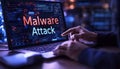 Cybersecurity Alert, Businessman Analyzing Malware Attack Warning on Holographic Interface