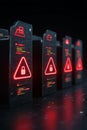 Cybersecurity alert highlighted by digital displays, warning of data breaches and system vulnerabilities with glowing red icons Royalty Free Stock Photo