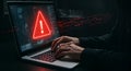 Cybersecurity Alert Red Warning Laptop Hacker Digital Threat Online Security System Failure Risk Royalty Free Stock Photo