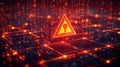 Cybersecurity alert symbol in a futuristic network, highlighting digital danger or risk. AI Generated. Royalty Free Stock Photo