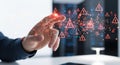 Cybersecurity alert touch interface warning symbols digital danger technology hand interacting Royalty Free Stock Photo