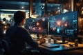 Cybersecurity Analyst Monitoring Data on Multiple Screens
