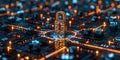 Cybersecurity art illuminates digital threats and protective measures in network technology.