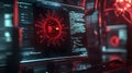 Cybersecurity attack simulation virtual lab digital art high-tech environment close-up view data protection concept