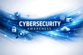 Cybersecurity awareness concept with digital icons and data streams Royalty Free Stock Photo