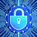 Cybersecurity blue lock. Shaped as a logo and has a blue theme