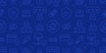 Cybersecurity blue seamless pattern. Vector on dark blue background included line icons as credit card, hood, hacker