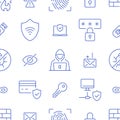 Cybersecurity blue seamless pattern. Vector on white background included line icons as outline hacker, fingerprint, bug