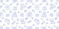 Cybersecurity blue seamless pattern. Vector on white background included line icons as outline hacker, fingerprint