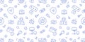 Cybersecurity blue seamless pattern. Vector on white background included line icons as outline hacker, fingerprint