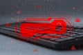 Cybersecurity breach warning with red HACKED alert on computer keyboard background. Concept of cyber attack with data breach, Royalty Free Stock Photo