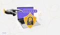 Cybersecurity collage. Secure cyber password, computer information protect shield padlock lock hacker key save internet safety Royalty Free Stock Photo
