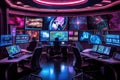 cybersecurity command center with futuristic screens