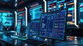 Cybersecurity Command Center with Monitors and Code Royalty Free Stock Photo