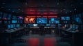 Cybersecurity command center with multiple screens displaying data and network information for analysis Royalty Free Stock Photo