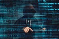 Cybersecurity - computer hacker with digital tablet Royalty Free Stock Photo
