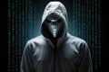 Cybersecurity, Computer hacker with hoodie, Coding, Malware concept on server room background Royalty Free Stock Photo