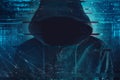 Cybersecurity, computer hacker with hoodie Royalty Free Stock Photo