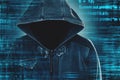 Cybersecurity, computer hacker with hoodie