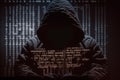 Cybersecurity, computer hacker with hoodie, vulnerability and hacker,coding,malware concept on server room background Royalty Free Stock Photo