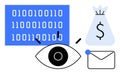 Cybersecurity Concept with Binary Code, Eye, Money Bag, and Email Symbol Royalty Free Stock Photo