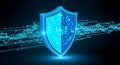 Cybersecurity concept, blue digital shield, network protection, data security, internet safety, technology background, virtual Royalty Free Stock Photo