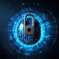 Cybersecurity Concept Blue Keylock with Binary Code. Generative AI